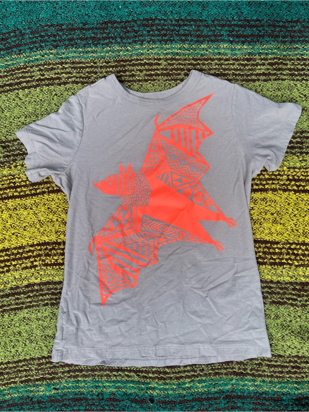 Tea Collection Gray Tee with Neon Orange Bat Motif